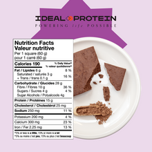 Load image into Gallery viewer, Image of Ideal Protein Chocolate Fudge Brownie with nutrition fact table.
