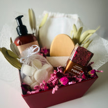 Load image into Gallery viewer, Image of Valentine&#39;s Day flowers, chocolate, and spa essentials gift box in Fort McMurray. 
