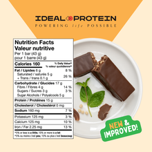 Load image into Gallery viewer, Image of Ideal Protein Chocolate Mint Protein Bars with Nutrition Facts
