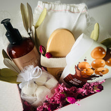 Load image into Gallery viewer, Image of Valentine&#39;s Day flowers, chocolate, and spa essentials gift box in Fort McMurray. 
