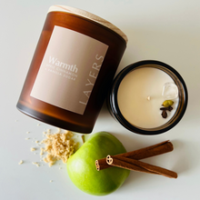 Load image into Gallery viewer, Image of Layers Warmth apple cinnamon handmade soy candle.
